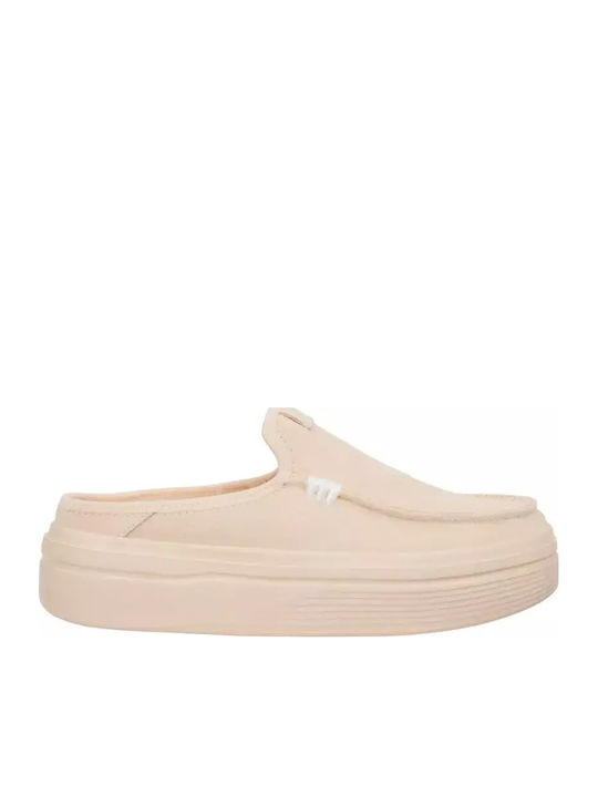Suede Mule cu cu gleznă înaltă Toc în Culoare Bej