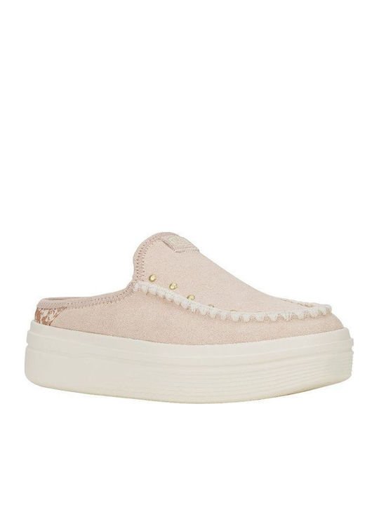 Suede Mule cu cu gleznă înaltă Toc în Culoare Bej