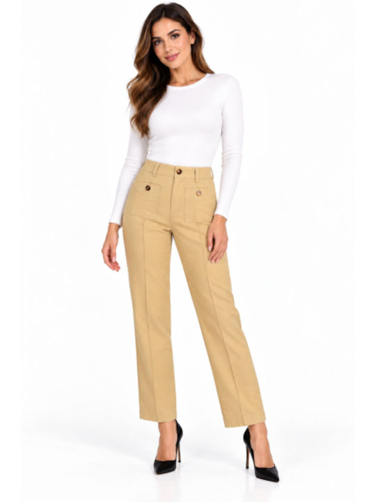 Women's Fabric Trousers in Regular Fit Beige WC-GS24-3006-27TR-Beige