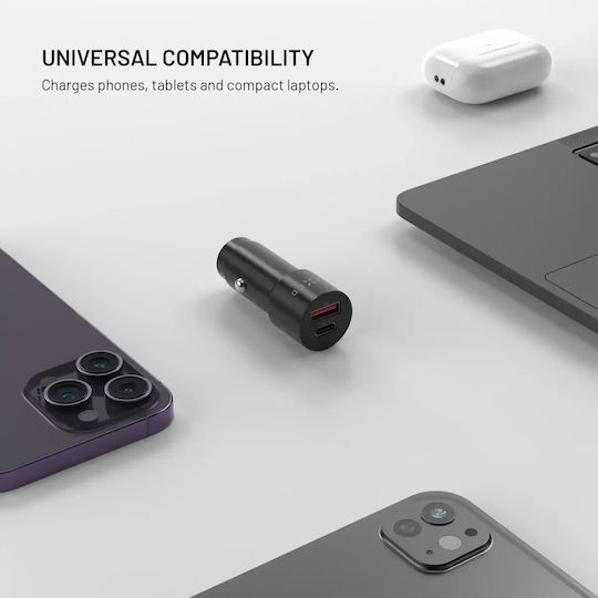Fixed Auto-Adapter 63W Schnellladen mit Anschlüssen: 1xUSB-A 1xType-C Farbe Schwarz