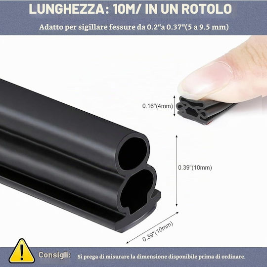 Opritor de curent de aer Bandă adezivă pentru ușă / fereastră în culoare neagră 10mx1cm