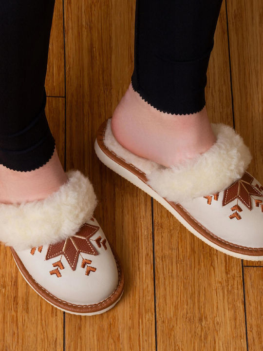 Leather Winter Women's Brown Slippers