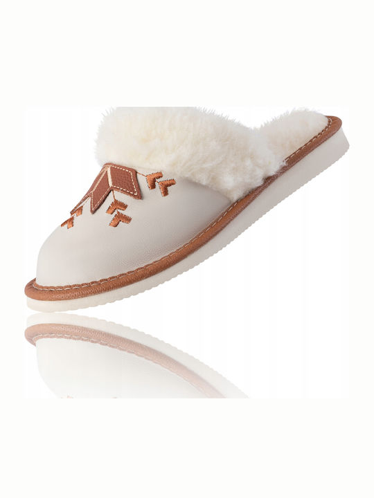Leather Winter Women's Brown Slippers