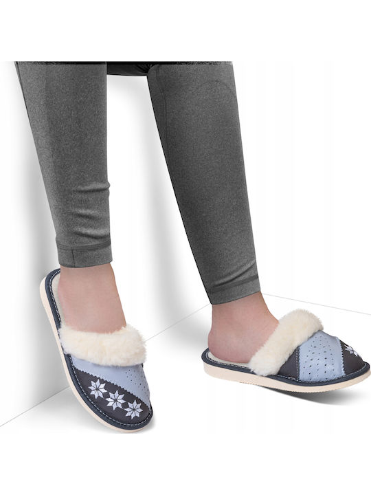 Leder Damen Hausschuhe Graue