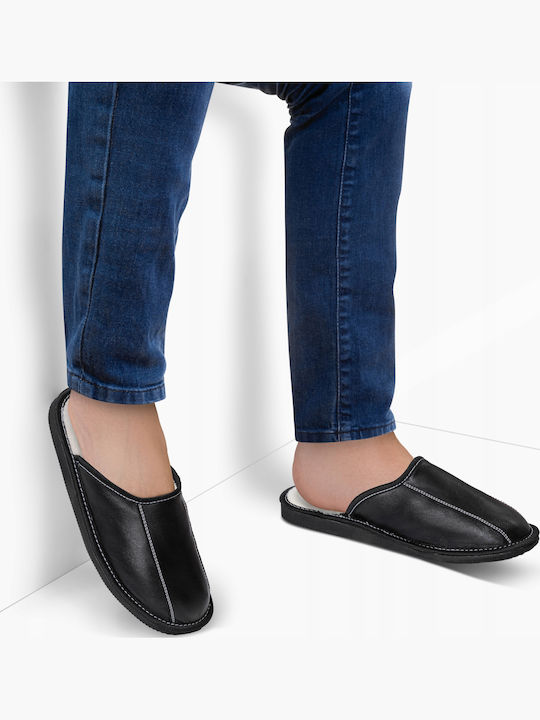 Damen Hausschuhe Leder Schwarze