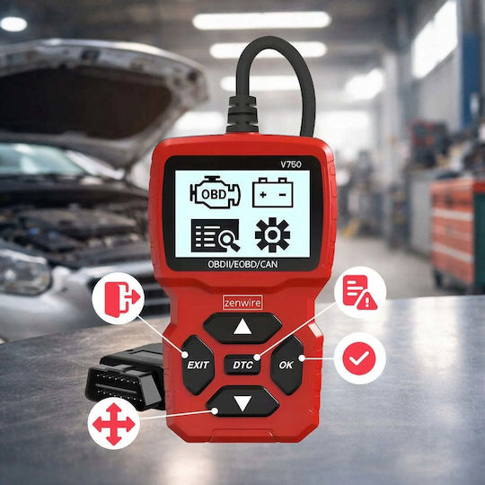 Диагностичен тестер за автомобили Zenwire V750 OBD2 CAN VIN BMW Екран