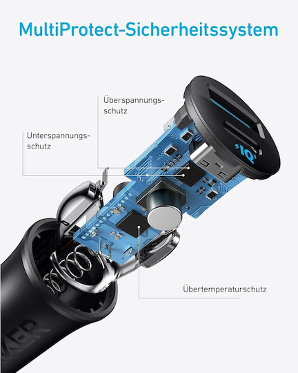 Anker Defender Autoladegerät 30W Schnellladen mit Anschlüssen: 1xUSB-A 1xType-C