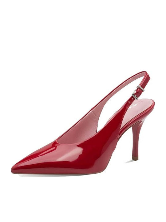 Pointed Toe Heels in Patent Leather with High Heel Red