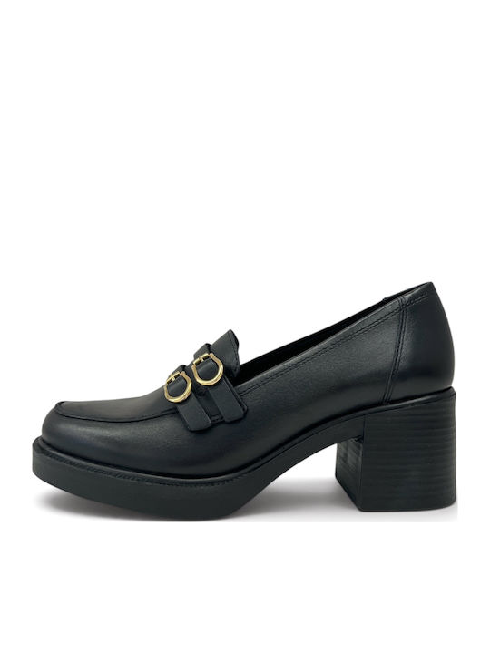 Leder Pumps mit Chunky Mittelhohem Absatz Schwarz
