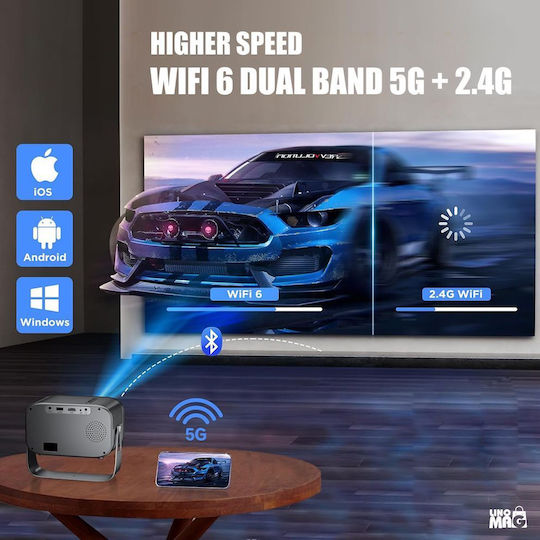 Linomag Мини Проектор LCD HD LED лампа с Wi-Fi и вградени високоговорители Сив