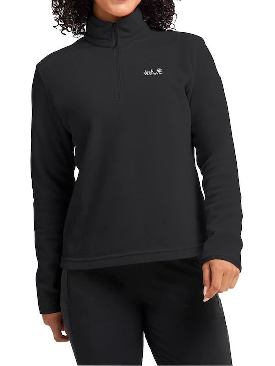 Winter Women's Fleece Blouse with Neckline with Zipper Black