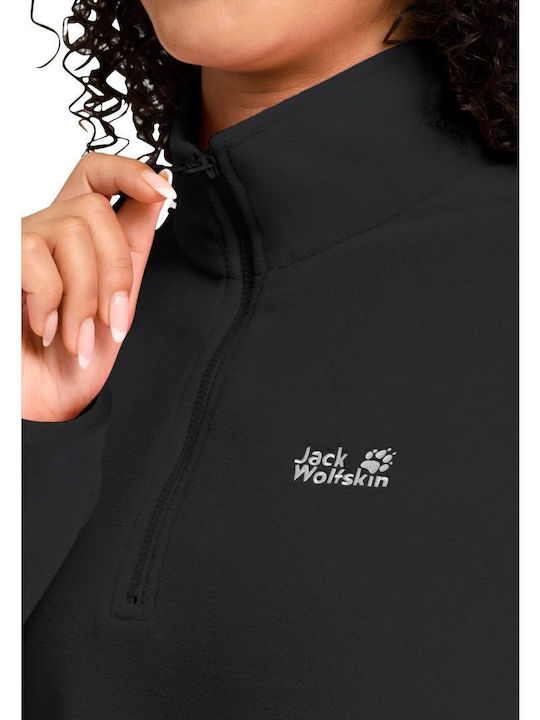 Winter Women's Fleece Blouse with Neckline with Zipper Black