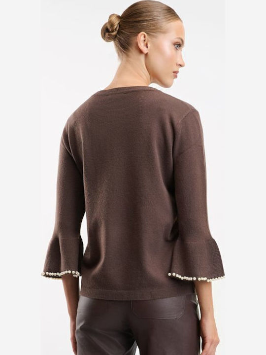 Damen Bluse mit 3/4 Ärmel Braune