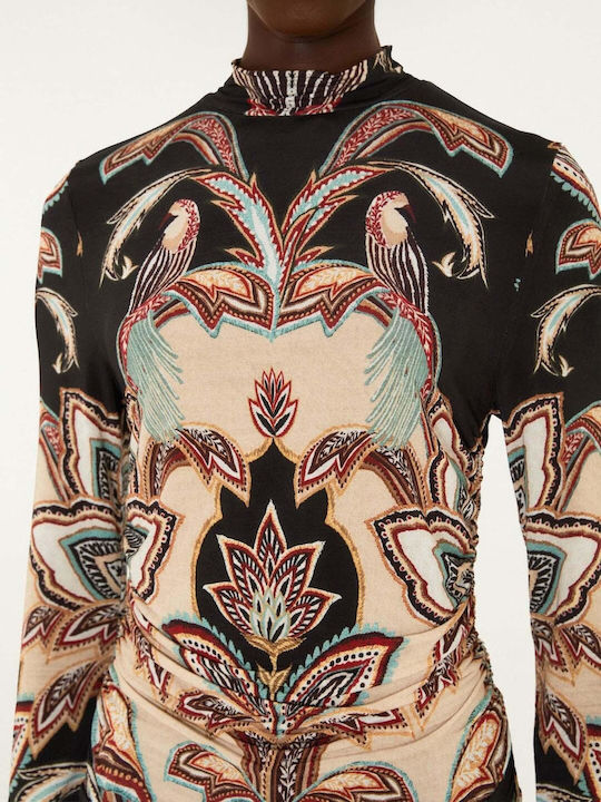 Women's Blouse Long Sleeve Floral Beige