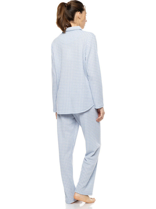 Pink Label Sommer Damen Schlafanzug Hosen Blue Cloud Plaid