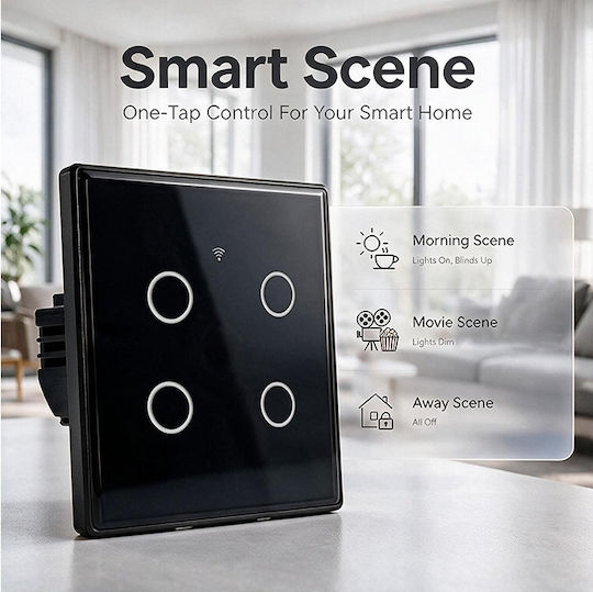 Qoltec Recessed Touch Wall Switch Wi-Fi with Frame Black