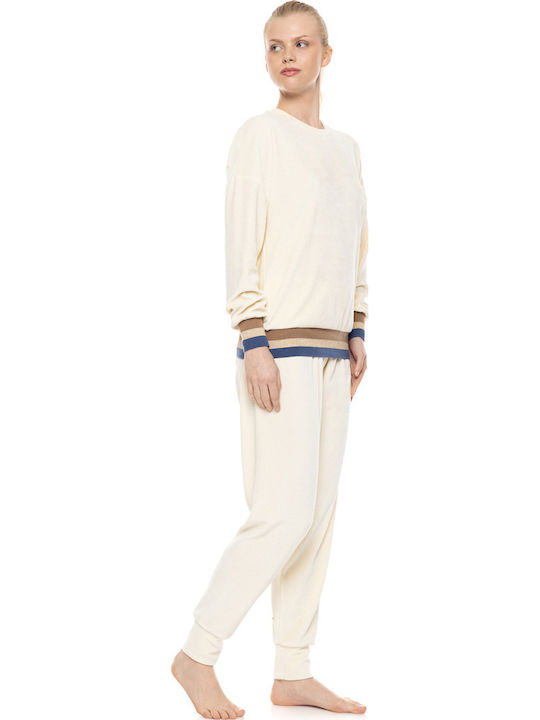 Pink Label Winter Women's Pyjama Set Velvet Off White Pink Label Winter Women's Pyjama Set Velvet Off White