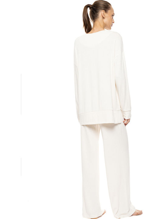 Pink Label Зимен дамски комплект пижами White