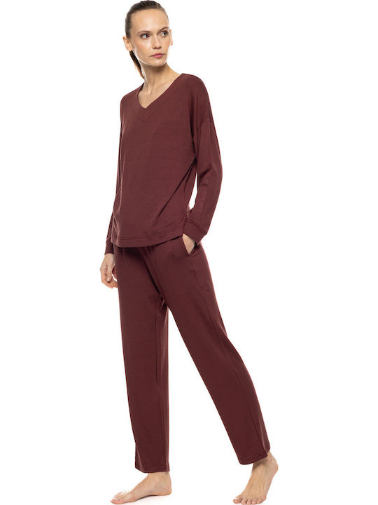 Pink Label Winter Women's Pyjamas Set Bordo