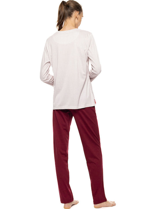 Pink Label Winter Damen-Schlafanzug-Set Bordeaux