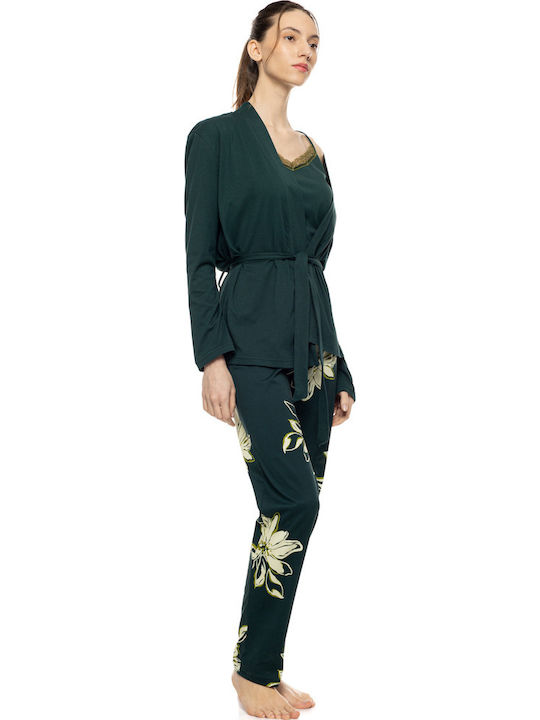Pink Label Halat De Iarnă Pentru Femei Cu Pijama Verde
