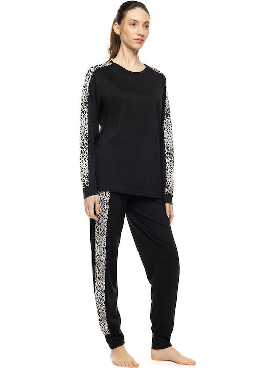 Pink Label Winter Women's Pyjamas Set Ivory Leopard