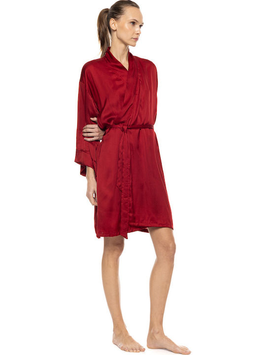 Pink Label Winter Women's Satin Robe Bordo