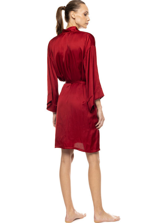 Pink Label Winters Damen Satin Robe Burgundisch