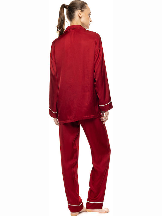 Pink Label Winters Frauen Schlafanzug & Pyjamas Satin Burgundisch