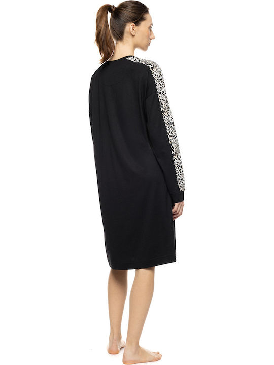 Pink Label Winter Women's Nightgown Ivory Leopard
