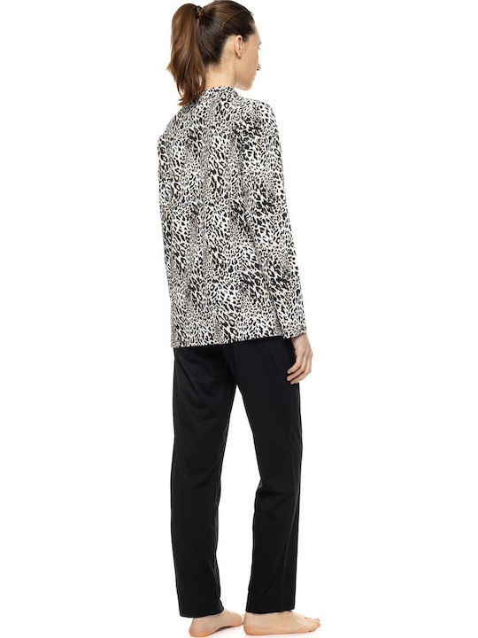 Pink Label Winter Women's Pyjamas Set Ivory Leopard