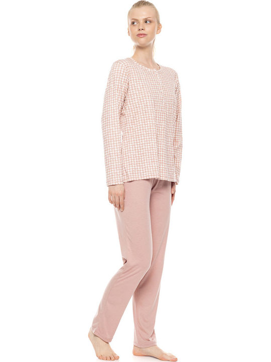 Pink Label Χειμερινό Γυναικείο Σετ Πιτζάμας Ροζ