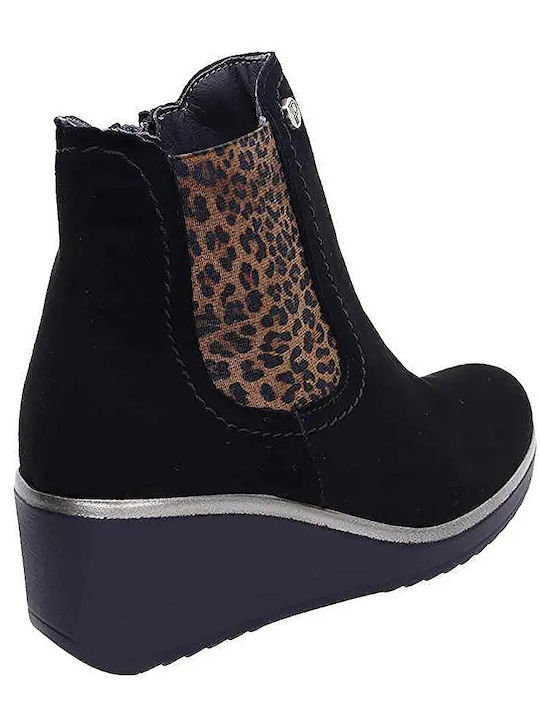 Leder Damen Stiefeletten Schwarz
