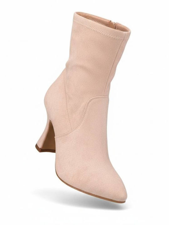Wildleder Damen Stiefeletten mit Hohem Absatz Beiges