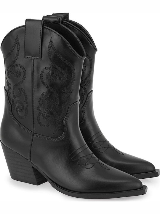 Women's Cowboy Ankle Boots with Mid Heel Black