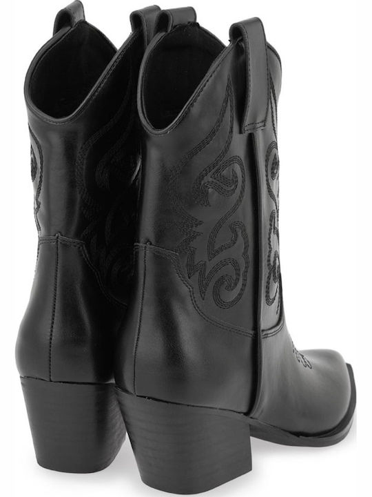 Women's Cowboy Ankle Boots with Mid Heel Black