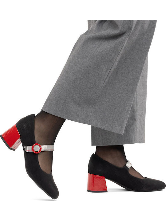 Leder Pumps Mit Mittelhohem Absatz Schwarz