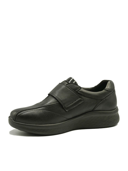 Leather Women's Loafers In Black Color