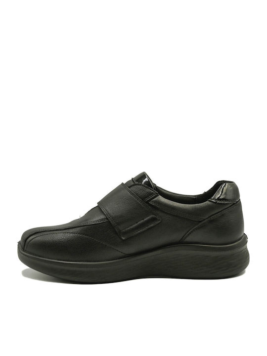 Leather Women's Loafers In Black Color