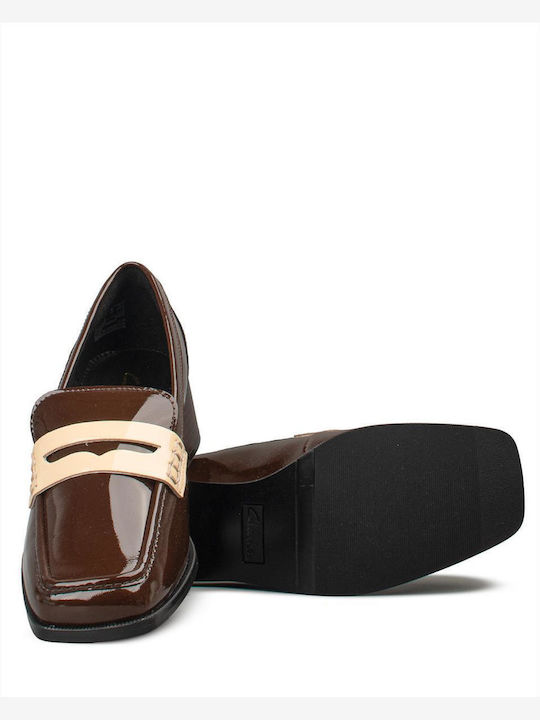 Loafer Pumps aus Lackleder Braun