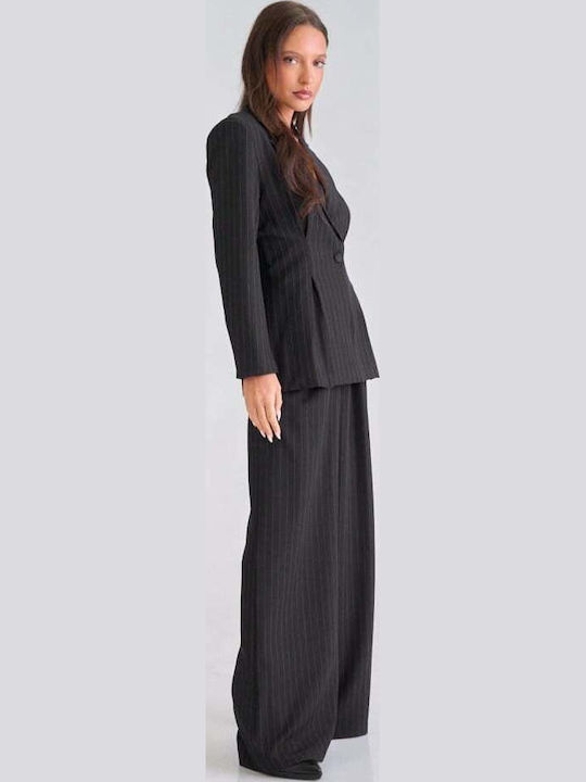 Women's Black Set with Striped Trousers