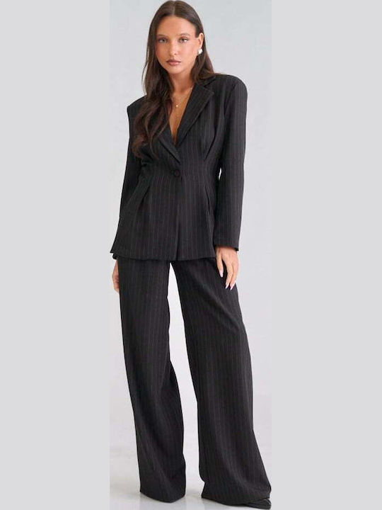 Women's Black Set with Striped Trousers
