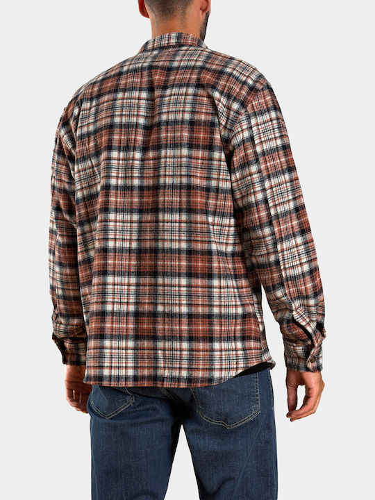 Herrenhemden Langärmeliges Flanell Overshirt in Normale Passform Geprüft Braun Karomuster Schokolade