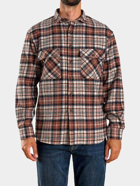 Herrenhemden Langärmeliges Flanell Overshirt in Normale Passform Geprüft Braun Karomuster Schokolade