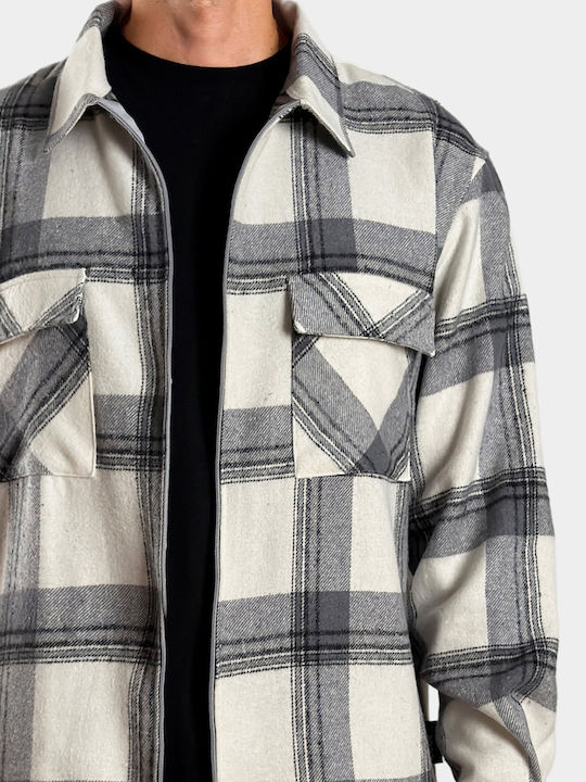 Langärmeliges Flanell Overshirt in Normale Passform Geprüft Beige