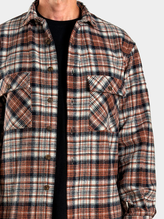 Herrenhemden Langärmeliges Flanell Overshirt in Normale Passform Geprüft Braun Karomuster Schokolade