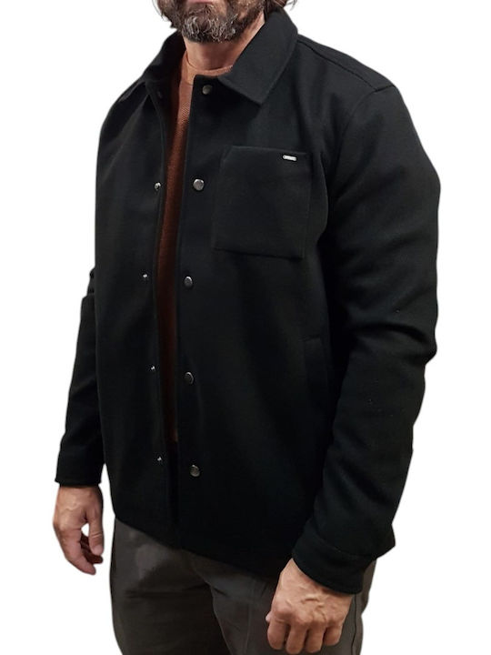 Long Sleeve Overshirt in Narrow Fit Black