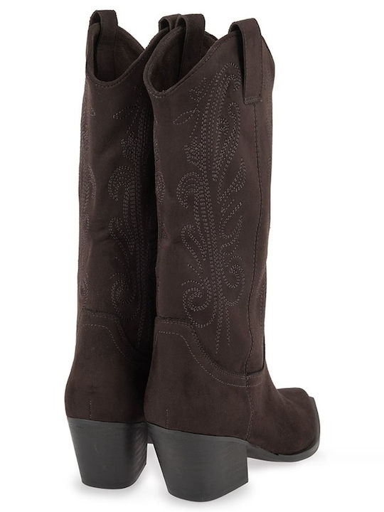 Damen-Cowboystiefel mit mittelhohem Absatz Braun