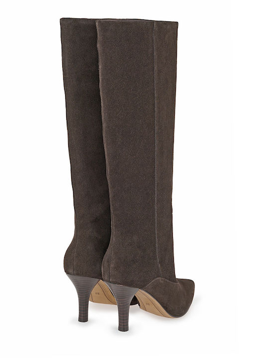 Wildleder Damenstiefel mit Hohem Absatz Braune