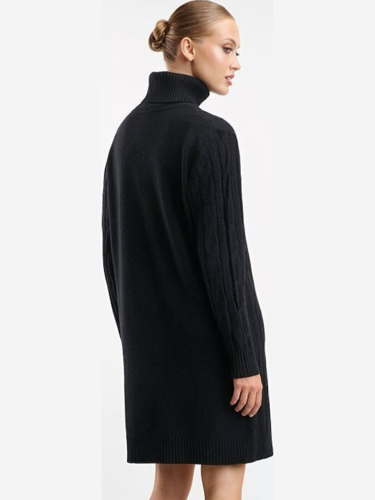 Mini Knitted Turtleneck Dress Black